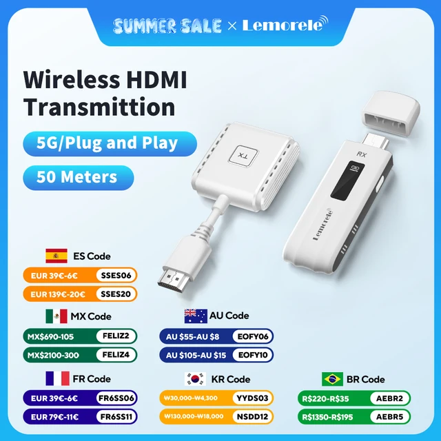 Lemorele Bezprzewodowy nadajnik i odbiornik wideo HDMI Zestaw przedłużający Adapter wyświetlacza Dongle do monitora telewizora Projektor Przełącznik PC