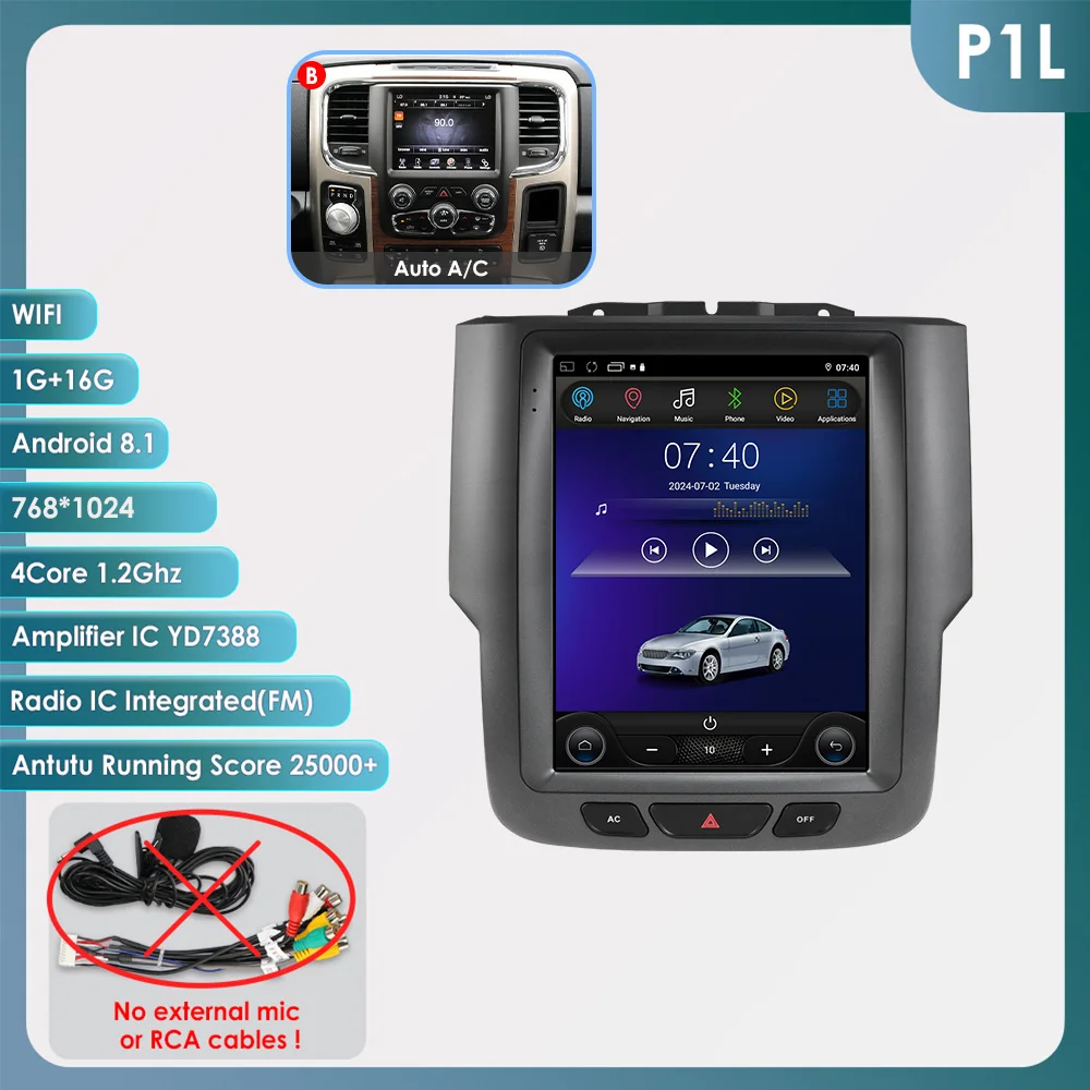 Hizpo 9.7 inch autoradio multimediaspeler voor Dodge Ram 1500 2500 3500 2013 - 2018 draadloze Carplay Android Auto autoradio GPS DSP