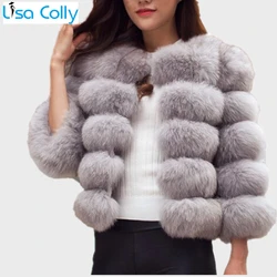 Lisa Colly New High Imitation Long Sleeves Short Fox Fur Coat Winter Casual Warm Jackets Outerwear
