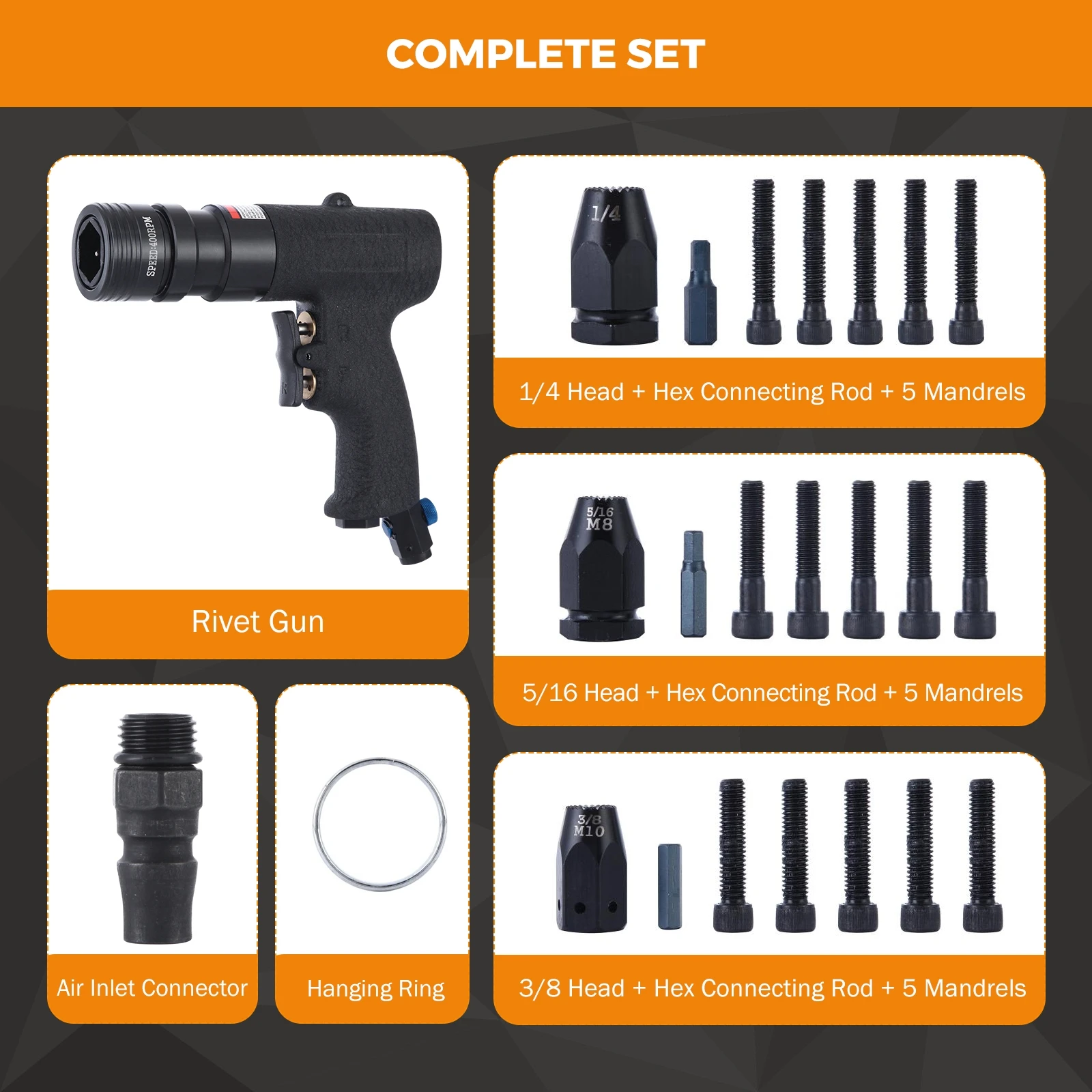 Riveteuse à Air pneumatique M6 M8 M10, pistolet de rivetage aveugle, écrous plats, Kit d'outils avec tête autobloquante avec 150 pièces d'écrous