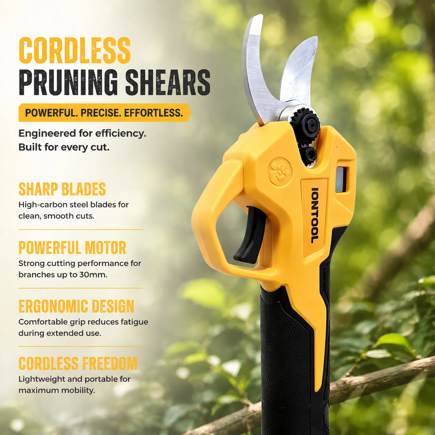 IONTOOL Yellow Lightweight Brushless Pruning Shears 220W Bare Unit Power Tools for Home Garden Electric Pruner