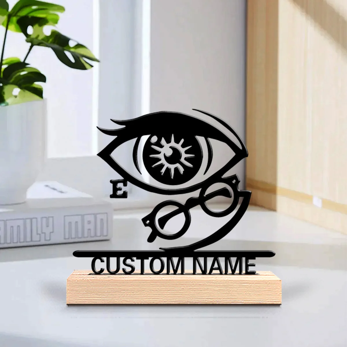 1 novo design personalizado oftálmico médico estátua de metal decoração de mesa de madeira presente profissional com tema masculino e desktop