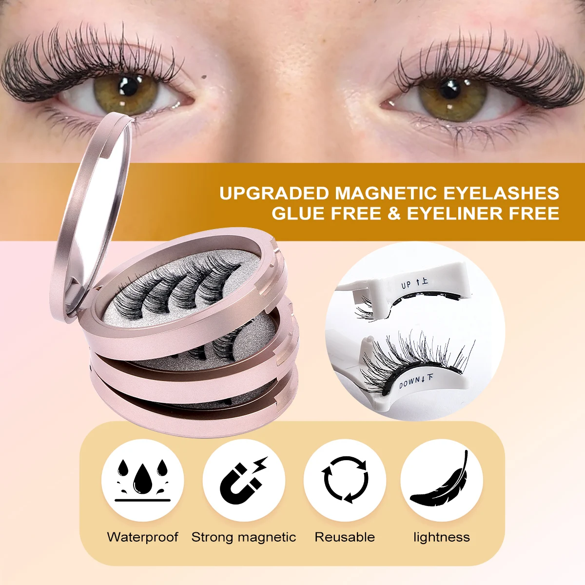 MAGEFY 3 pares de pestañas magnéticas en caja, sin necesidad de pegamento, pestañas Manga reutilizables, pestañas tipo ojo de gato, aspecto Natural, fáciles de usar y quitar
