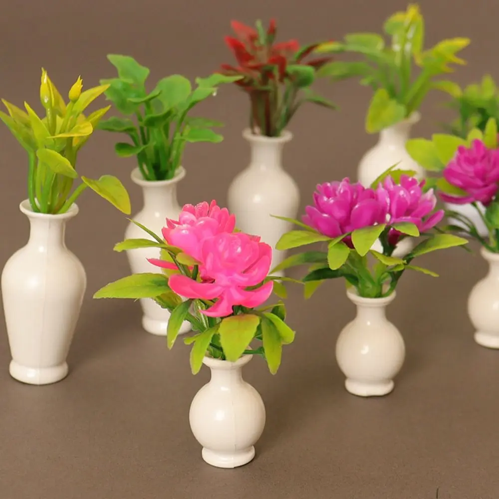 1:12 Dollhouse Miniature Plastic Simulation Vase Green Plant Finished Flower Outdoor Doll House Model Accessories