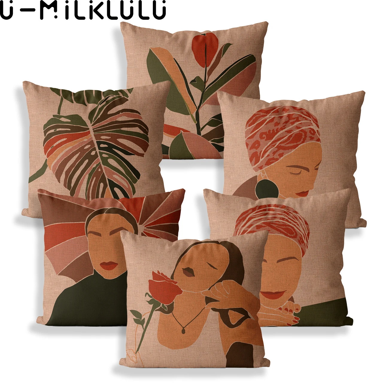 

Bohemian Fashion Pillowcase for Women, Home Decor, Vintage Art Leaves Pillow Cover for Sofa, Lady Cushion Cover, 45x45, 40x40