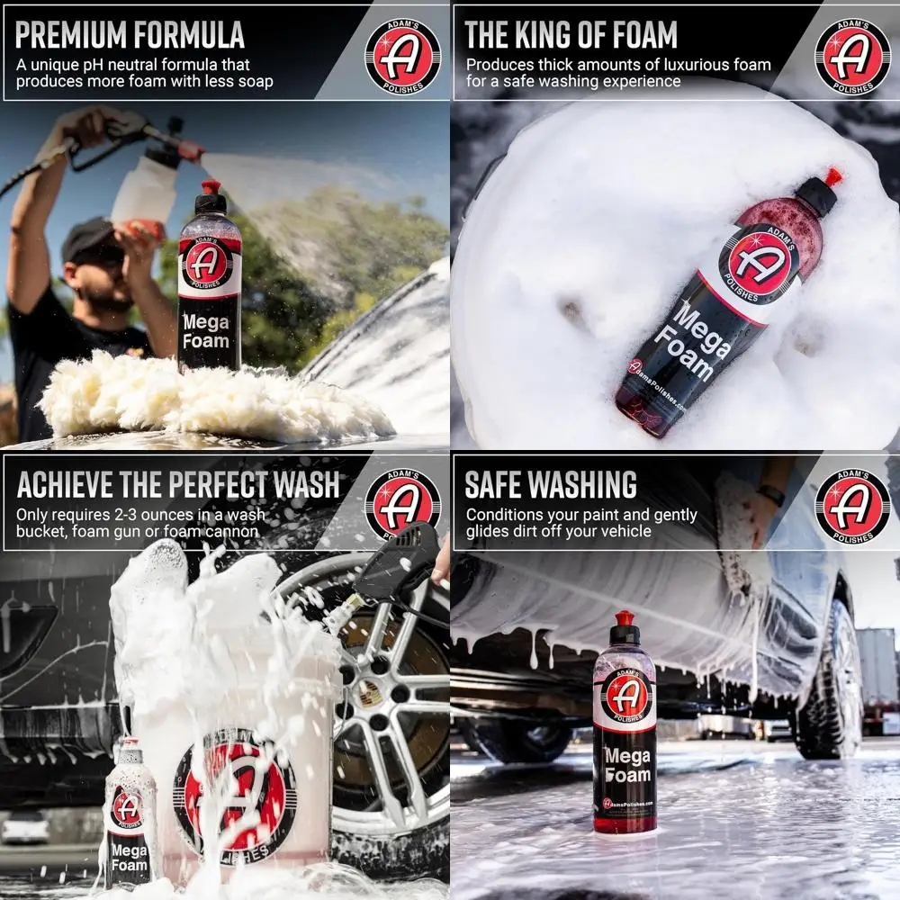 

Adam’s Mega Foam (16oz) - pH Neutral Car Soap For Car Washing, Concentated For Wash Bucket, Foam Gun, Won't Strip Car Wax or Cer