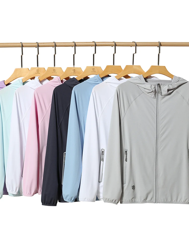 Vêtements d'été légers en soie glacée pour hommes Fiing Jaet à capuche respirant avec protection UV Stand Fit Long Sve Zipper Clo...