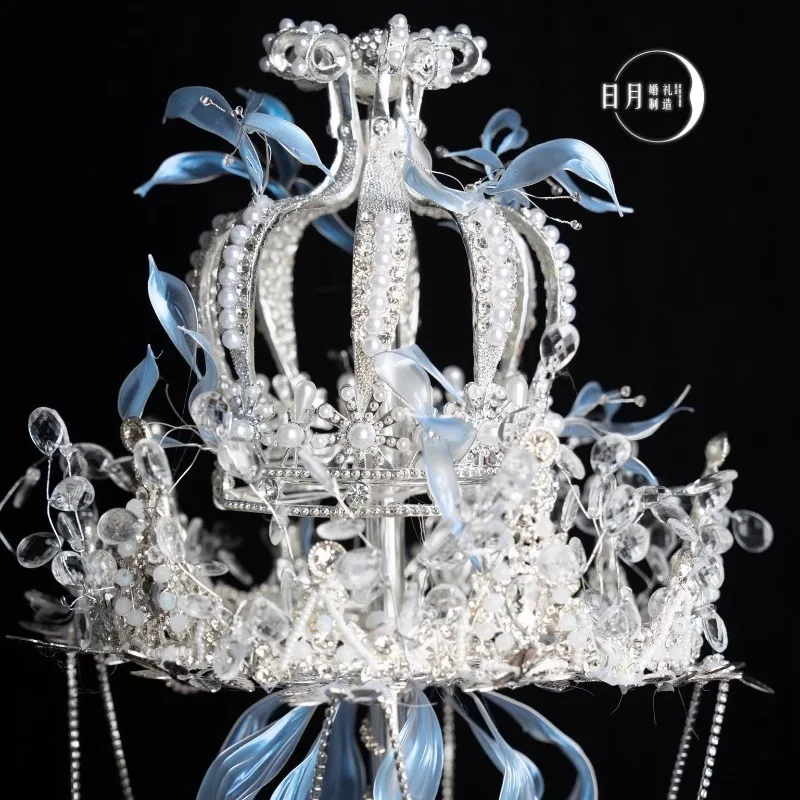 Sun Moon Ice Crystal Iris Streamer Scepter Bridal Wedding Bouquet Gorgeous Heavy Industry Premium Fairy Fan DIY Gift