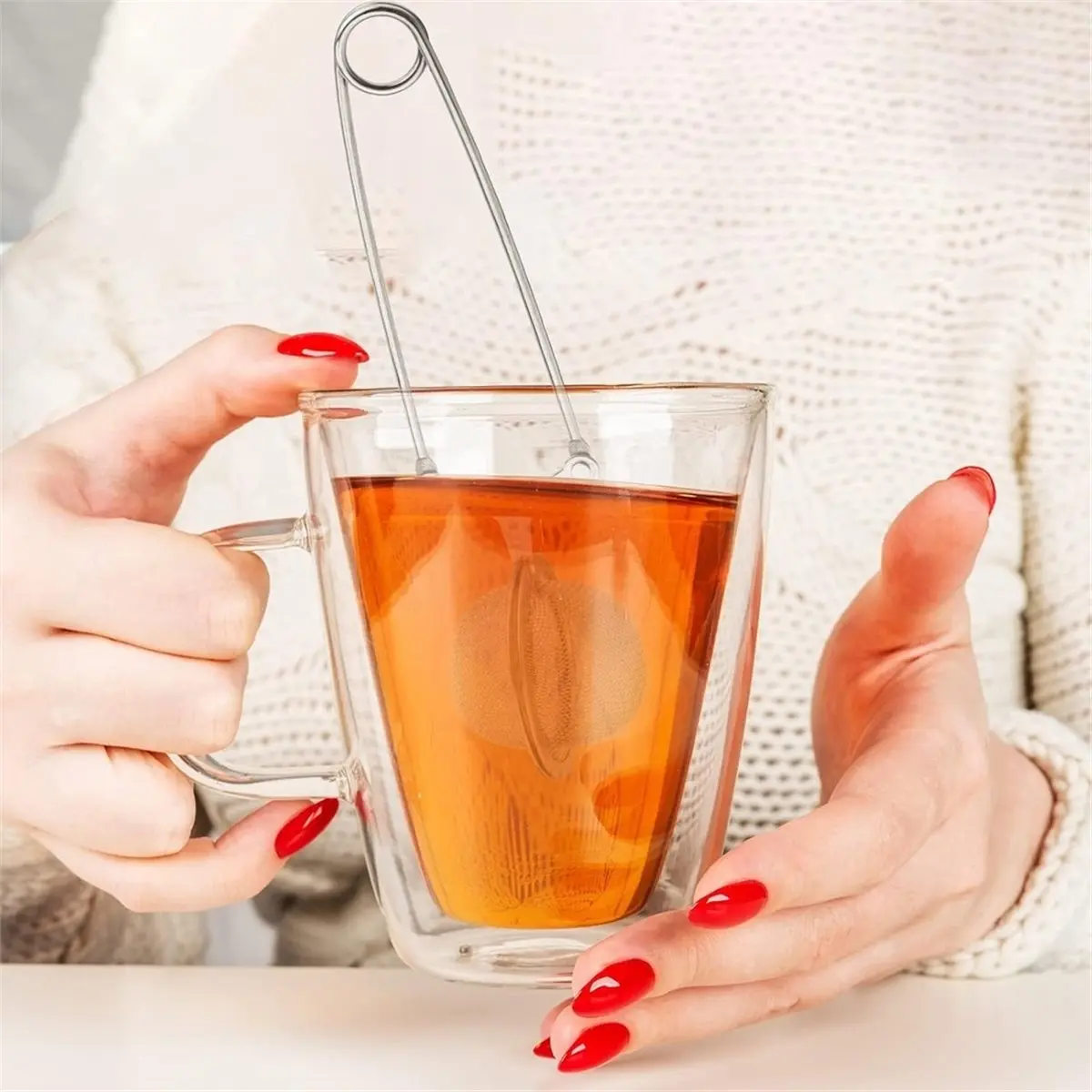 304 Stainless Steel Tea Infuser Ball - Press Handle Strainer for Loose Leaf Tea, Herbs - Reusable Filter for Brewing