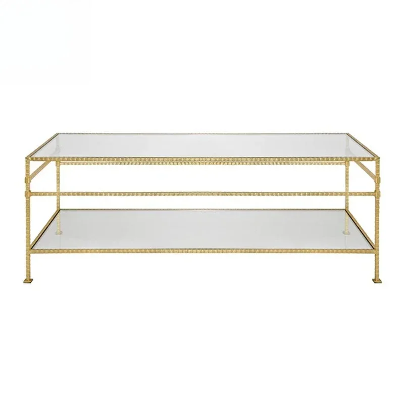 American fashion retro forged wrought iron double-layer coffee table, hotel villa/model room light luxury coffee table