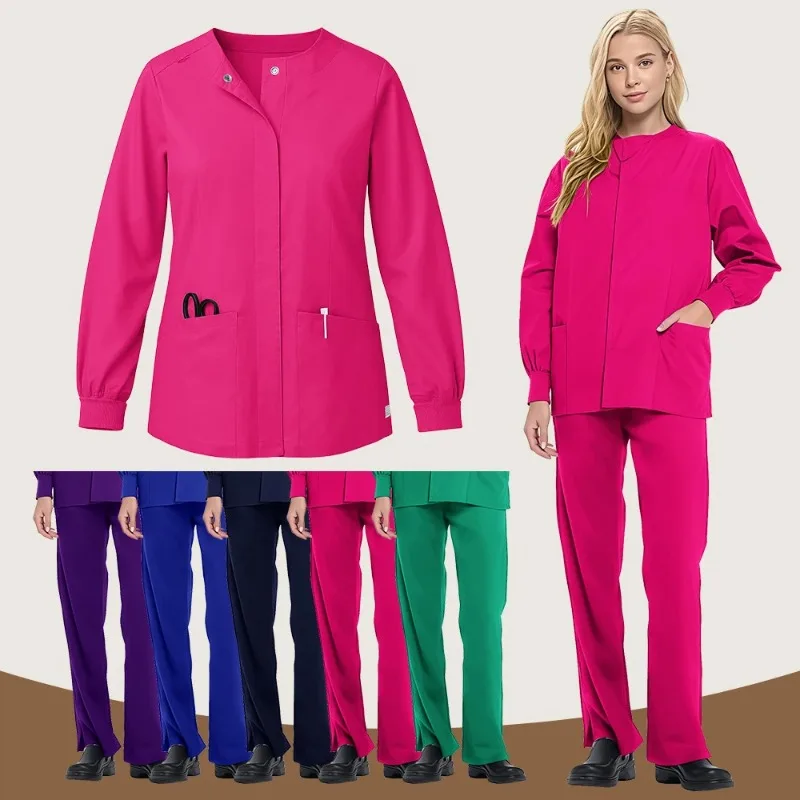 ملابس عمل لطبيب الأسنان في المستشفى، ملابس غسيل يدوية بأكمام طويلة، ملابس نسائية للخريف والشتاء، فرشاة ملابس يدوية #4