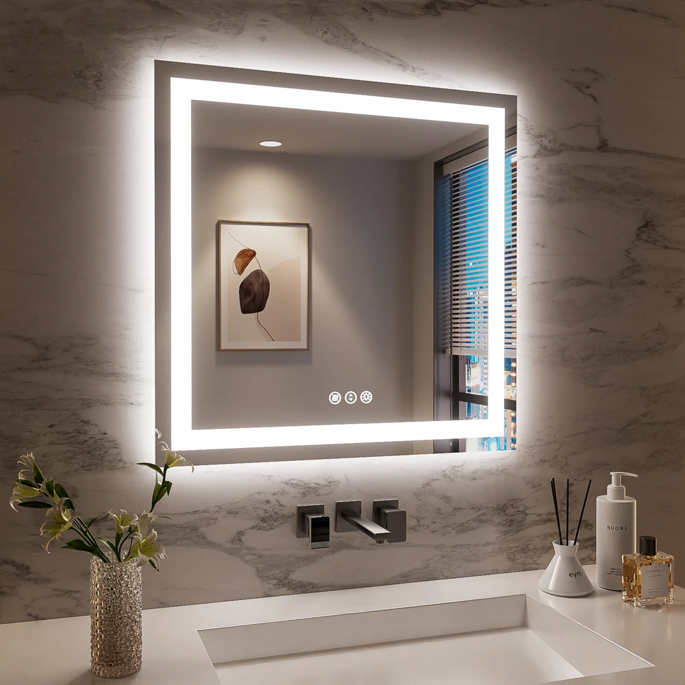 

SH.KL 36x36 Inches Smart Anti-Fog LED Bath Mirror with Backlight and Front Light, 3-Color and Dimmable, Brightness Memory
