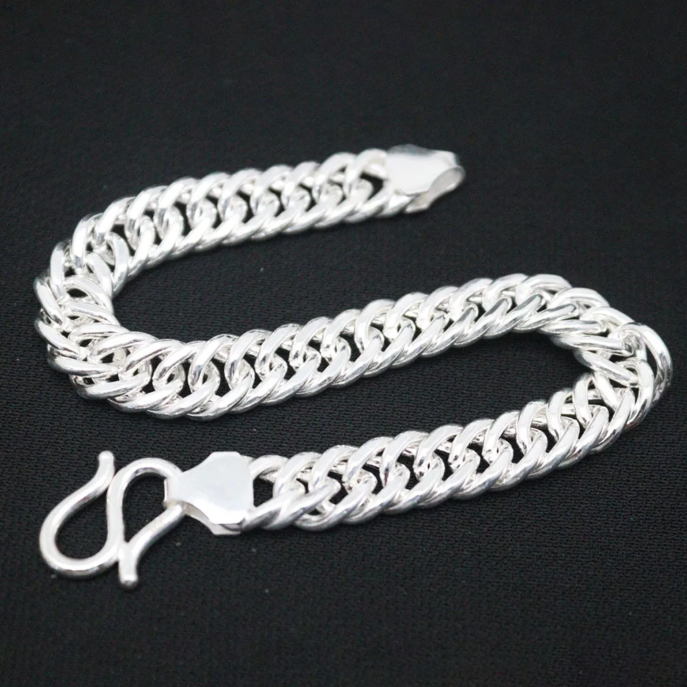 Pure Solid S999 Fine Silver Jewelry 9mmW Curb Chain Men Women Bracelet 20cmL 30g