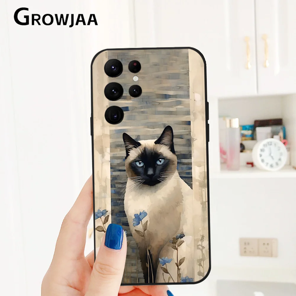 Siamese Cat Cute Phone Case for Samsung Galaxy S24 Ultra S22 S23 Ultra S21 S20 5G Protective Silicone TPU Funda