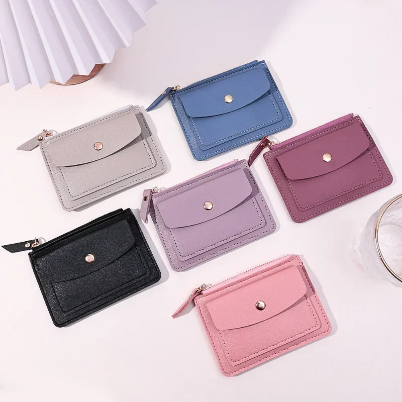 Women Simple Wallets Leather Female Purse Mini zipper Solid Multi-Cards Holder Coin Short Wallets Slim Small Wallet Zipper Hasp