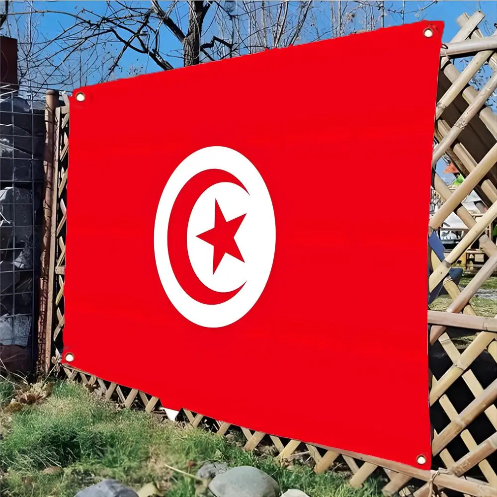 Flag of Tunisia Flags Edgeless four-ring hanging decor indoor outdoor compatible easy for hanging display