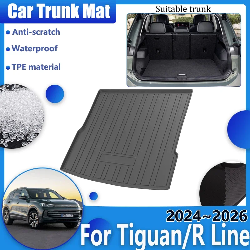 

Car Trunk Floor Mat for Volkswagen VW Tiguan R Line LWB 5seat 2024~2026 Waterproof Protector Luggage TPE Storage Pad Accessories