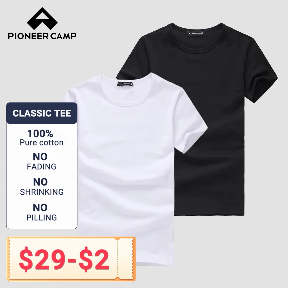 

Pioneer Camp 2-pack Summer T-shirt Men 100% Cotton Solid Brand-Clothing Short Sleeve T Shirt Male Casual Men's Clothing