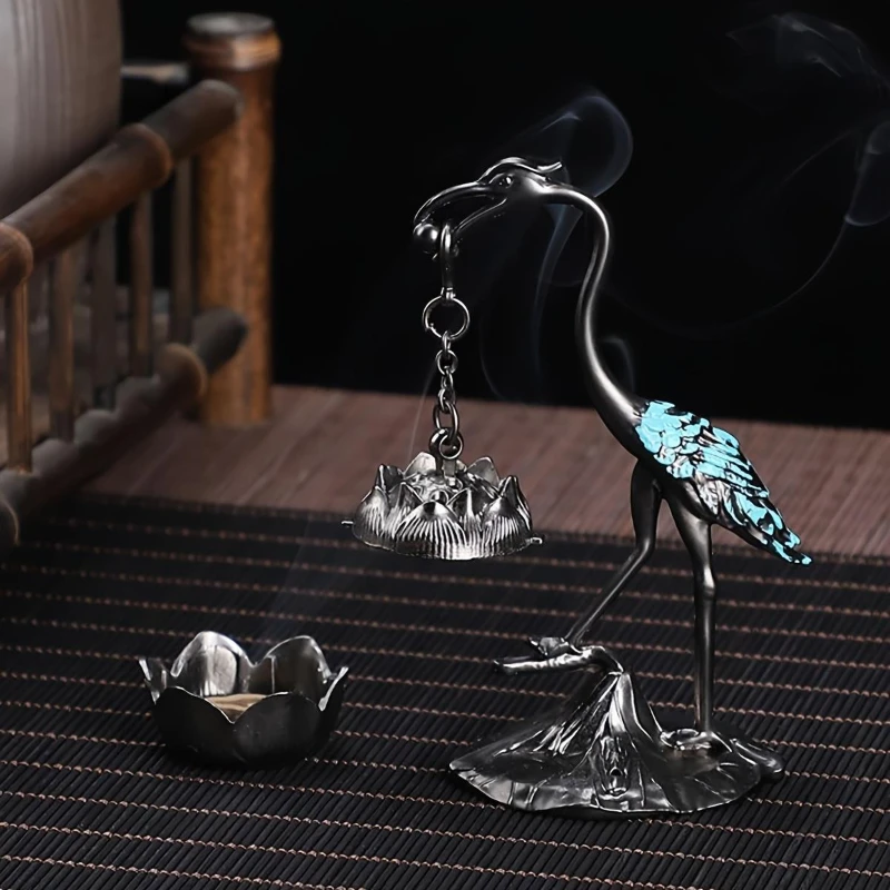 1 Stück eleganter Kranich Lotusblüten-Räuchergefäß aus Metall, Heimdekoration mit kreativem Linienhalter