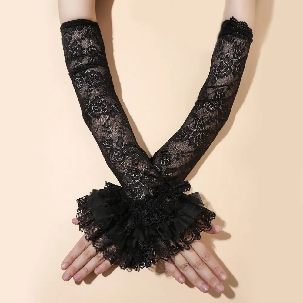 

Simple Elastic Lace Ice Silk Sleeves Thin Hollow Sun Protection Sleeve Mesh Loose Sunscreen Arm Sleeve Summer