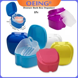 Denture Bath Box Organizer Denture Bath Box Cleaning With Hanging Net Container Artificial Tooth Case Orthodontic Retainer Case
