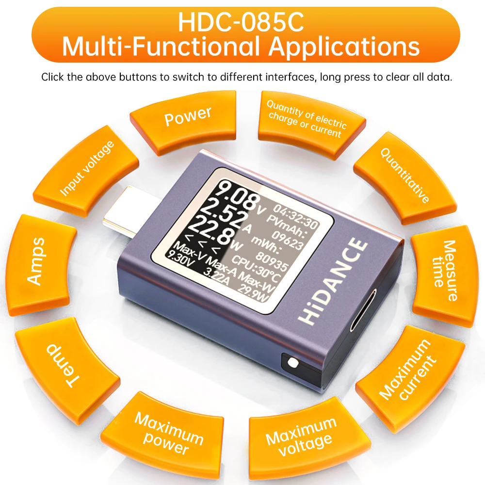 DC 4.5-50V 12A Multi-Function Digital Display DC แรงดันไฟฟ้าแอมป์มิเตอร์ Power Meter Type-C ชาร์จโทรศัพท์มือถือ PD3.1 เครื่องทดสอบเครื่องตรวจจับ