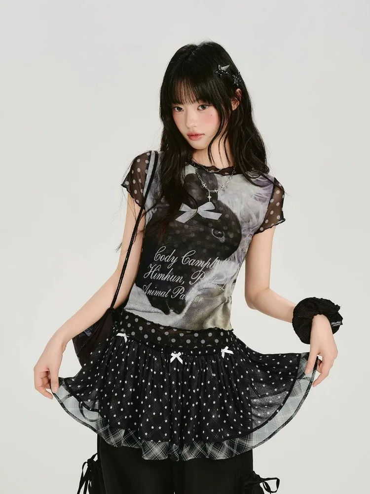 Kimotimo Star Plaid Patchwork Bow Mini Skirt Women American Retro Overlap Versatile A-line Pleated Skirts Y2k Aesthetic Faldas