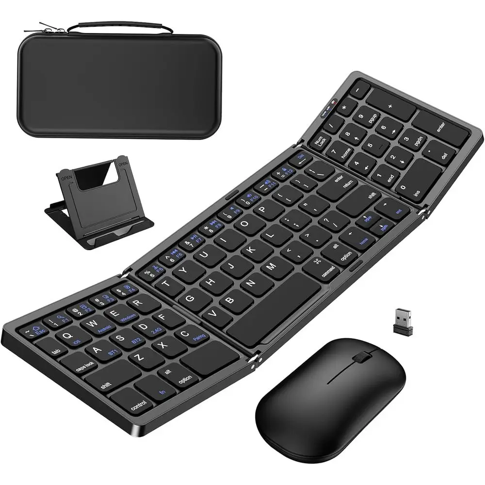 Wireless Keyboard and Mouse Set with Rechargeable 2.4G and Bluetooth Connectivity for Cross-Platform Compatibility