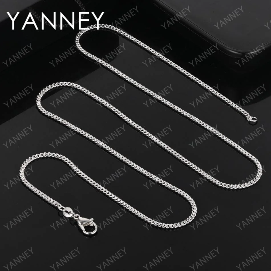 925 Sterling Silver 2MM 16-30 Inches Side Chain Necklace Women Men Fashion Charm Wedding Party Hip Hop Jewelry