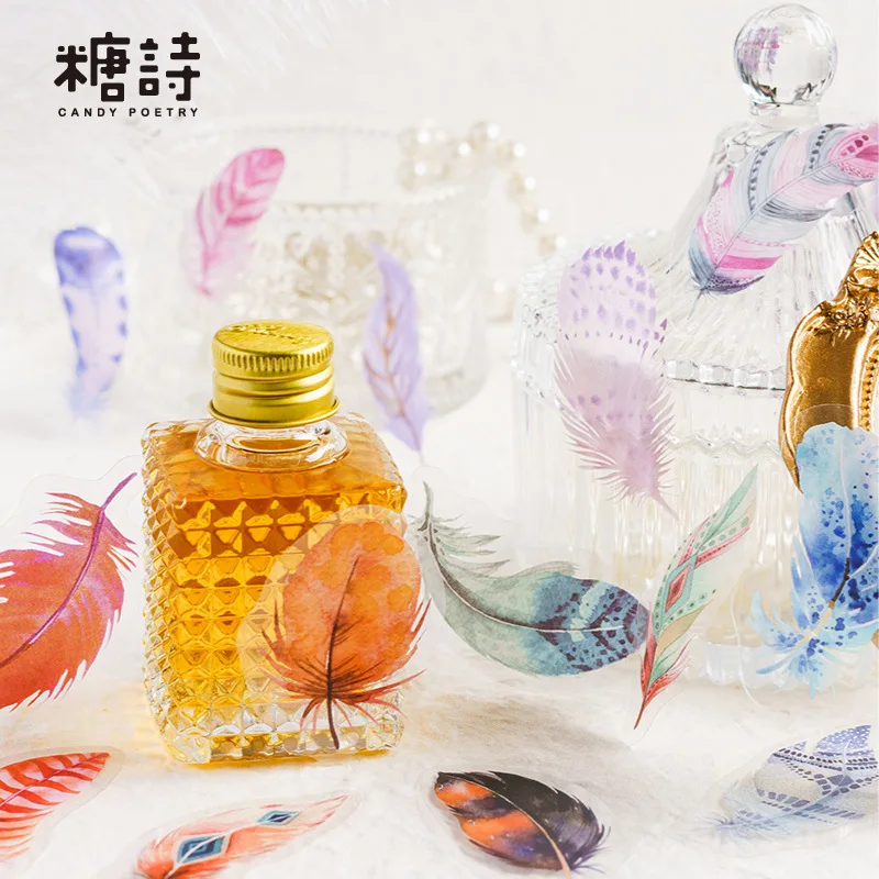 40Pcs Diary Sticker Scrapbooking Feather Books Planner Japanese Junk Journal Kawaii Decorative Stationery Craft Sticker