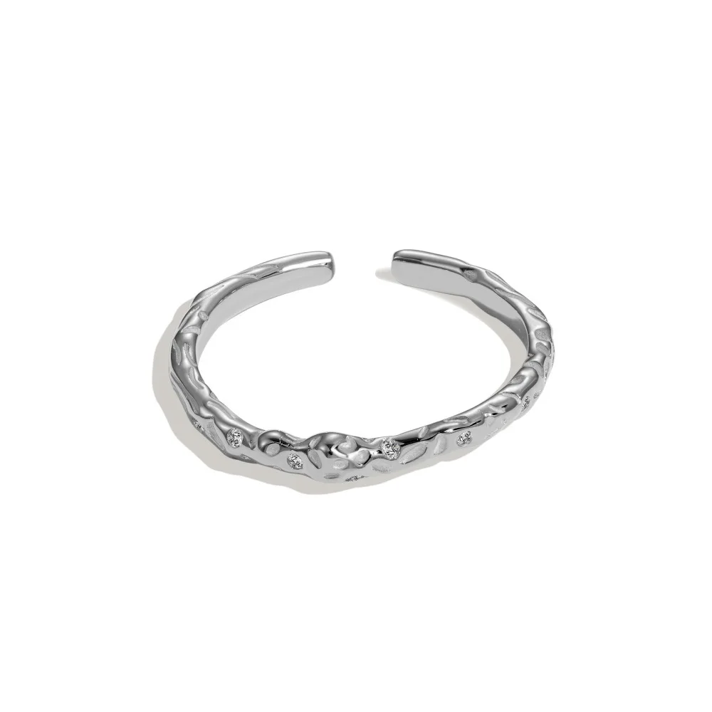 Korean Version of New S925 Sterling Silver Ring, Women's Texture Texture Series, Zircon Micro Inlay, Fashionable and Versatile