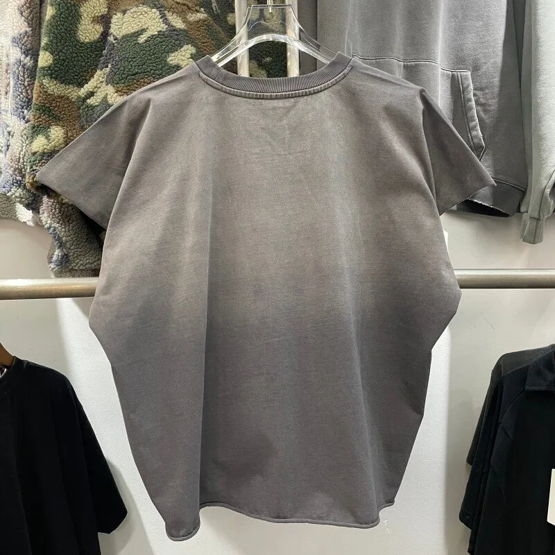 American Style New Washed and Worn Gradient Sleeveless T-shirt Loose Casual Rolled Edge Tank