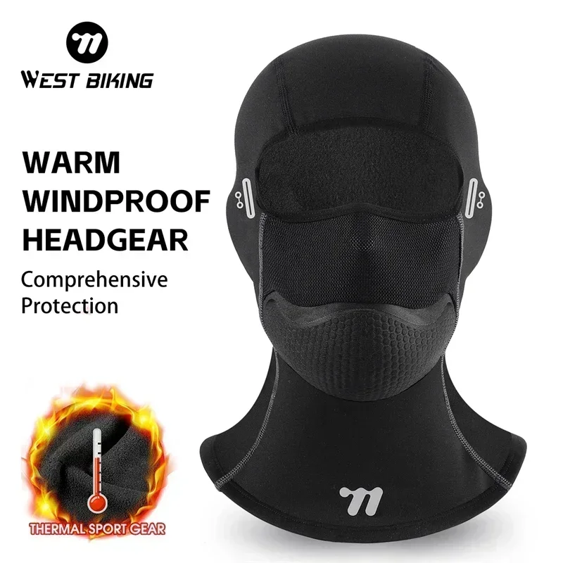 WEST BIKING Winter Motorcycle Fleece Balaclava Warm Cycling Mask With Breathing Mesh Skiing Face Chin Guard Thermal Sport Gear