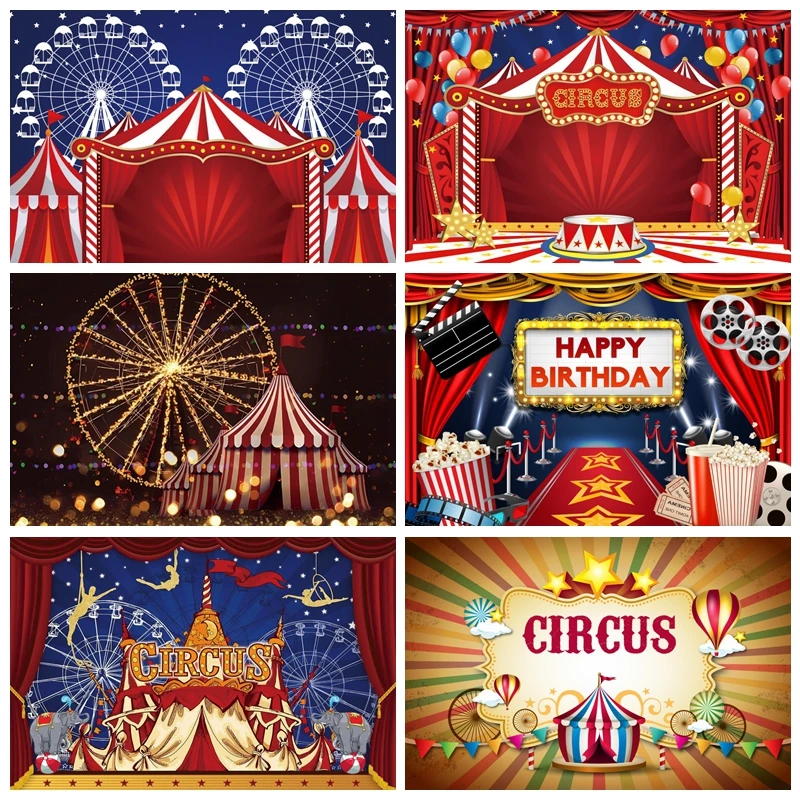 

Circus Backdrop for Photography Newborn Baby Birthday Balloon Ferris Wheel Party Backgrounds Carnival Photocall Photo Studio