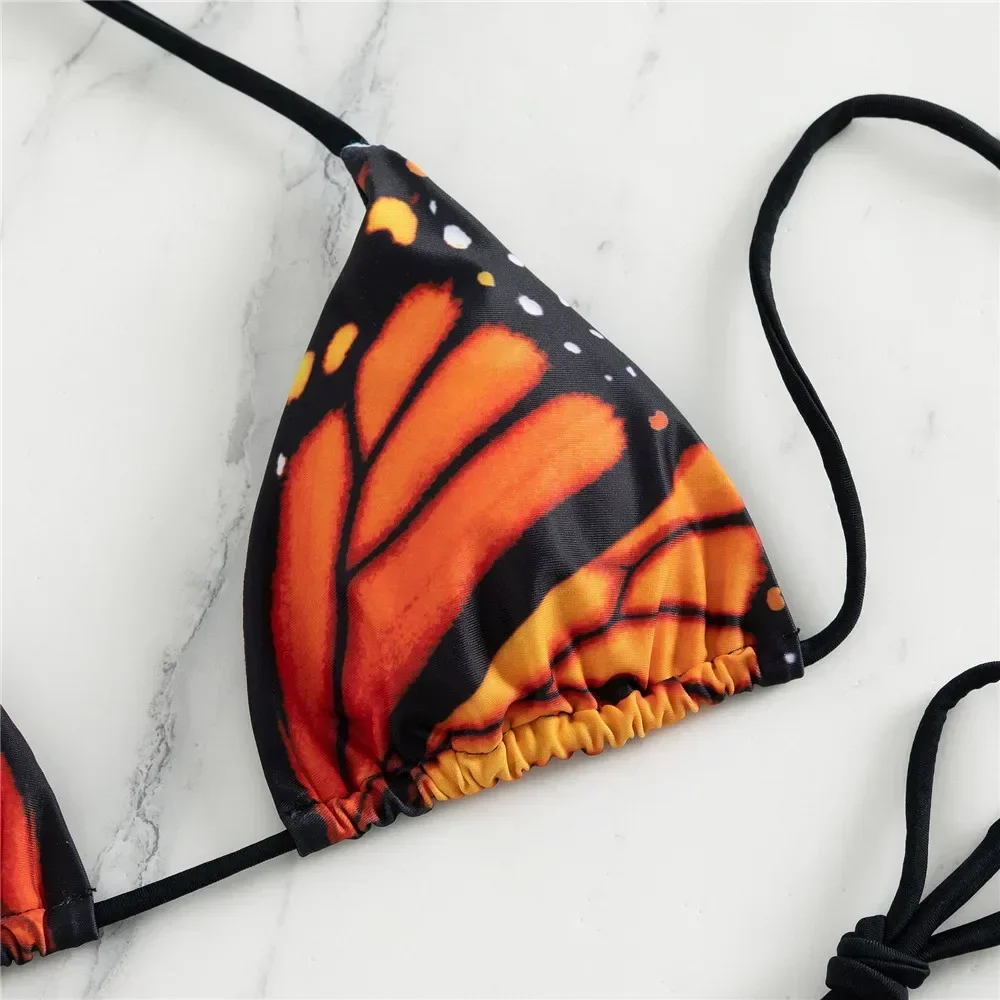 Sexy Butterfly Print Swimwear String Bikinis Set Micro Extremo Mini Thong Swimsuit Women Bathing Suit Triangle Bikini 2026 Mujer view 3