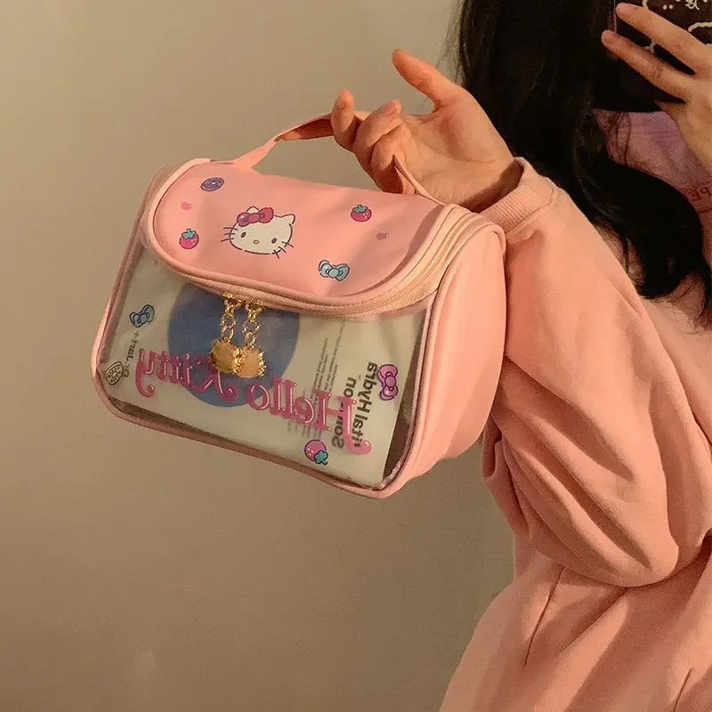 

Sanrio Hello Kitty Makeup Bag Anime Large Capacity Cosmetic Bag Kawaii Travel Waterproof Portable Women Cute Wash Storagebag