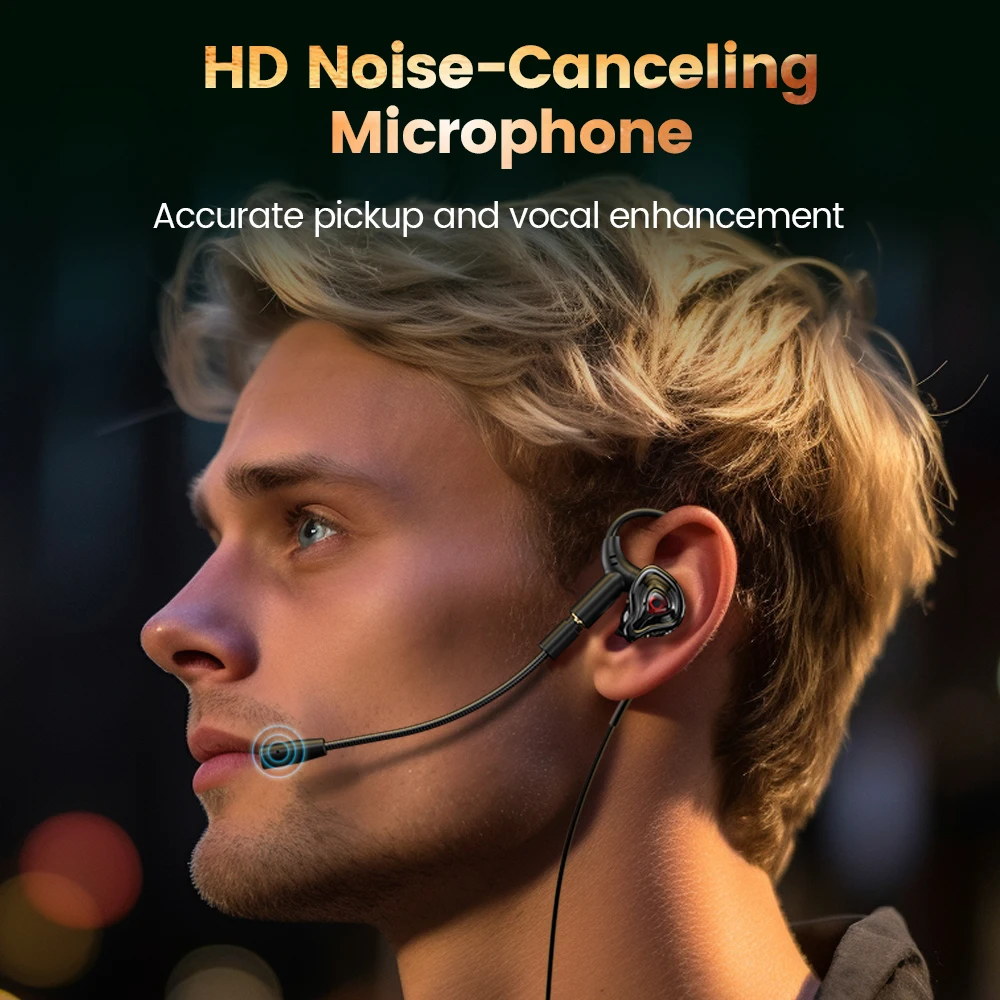 Auriculares con cable tipo C/3,5mm estéreo HiFi auriculares internos con cancelación de ruido auriculares deportivos para juegos con micrófonos duales