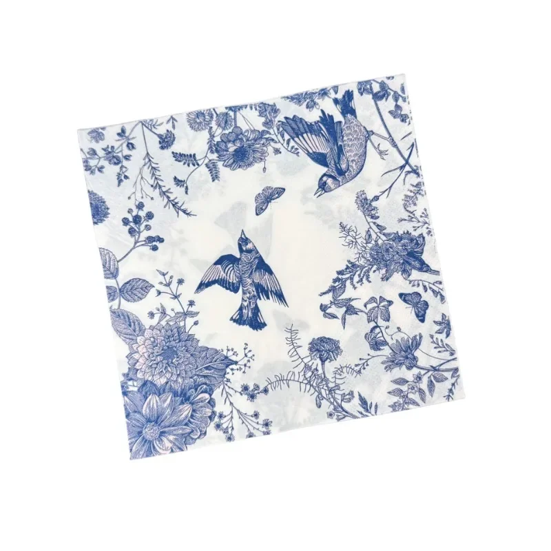 20 pz 33 cm 2 Strati Stile Cinese Blu Fiore e Uccelli Stampa Decorazione Del Tessuto Del Partito Tovaglietta di Carta Colorata Carta Decoupage FAI DA TE