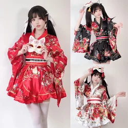 Women Japanese Kimono Yukata Robes Kawaii Girls Floral Printed Haori Suit Lovely Lolita Dress For Women Anime Halloween Costume