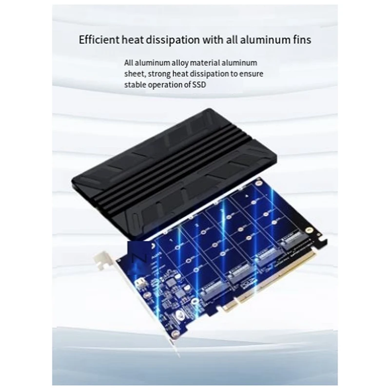 

PCIEX16 NVME PCB PH44 NVME 4-Disk Array Card PCIE Signal Split Array Card With Heat Sink Aluminum Sheet Durable Easy To Use