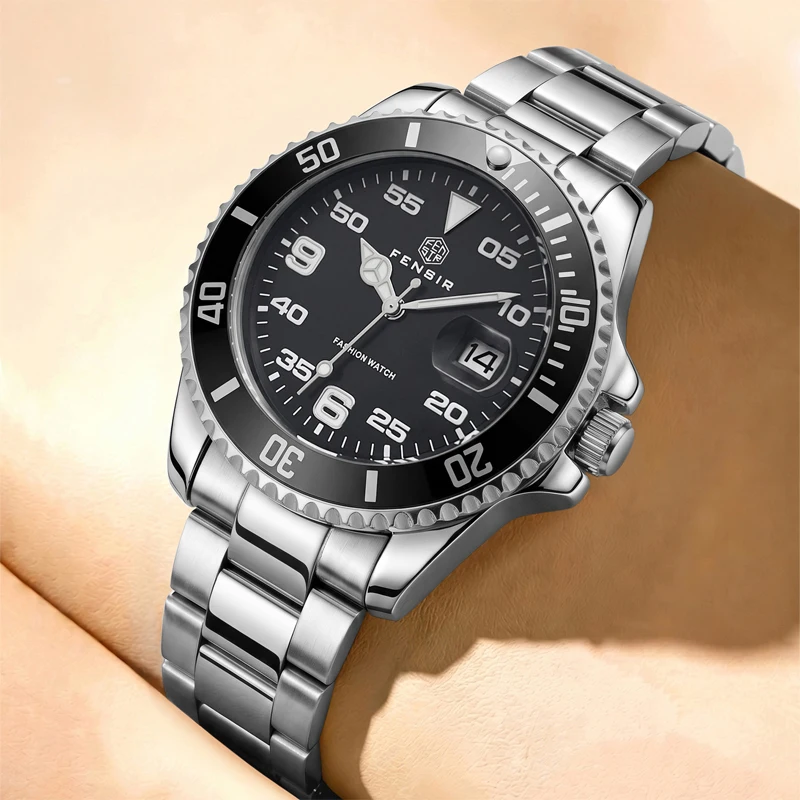 Luxury Men's Quartz Watch with Steel Band, Waterproof Diving Watch, Luminous Calendar, Business Commuter Men's Watch, Trendy Versatile Light Luxury Casual Wristwatch, Gift
