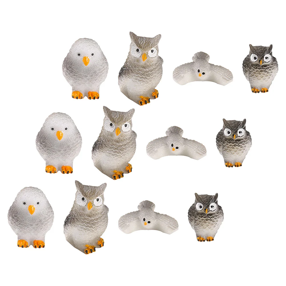 12 Pcs Moss Micro Landscape Resin Small Owl Statue Figurine Sculpture Miniature Figurines Tiny Statues Craft