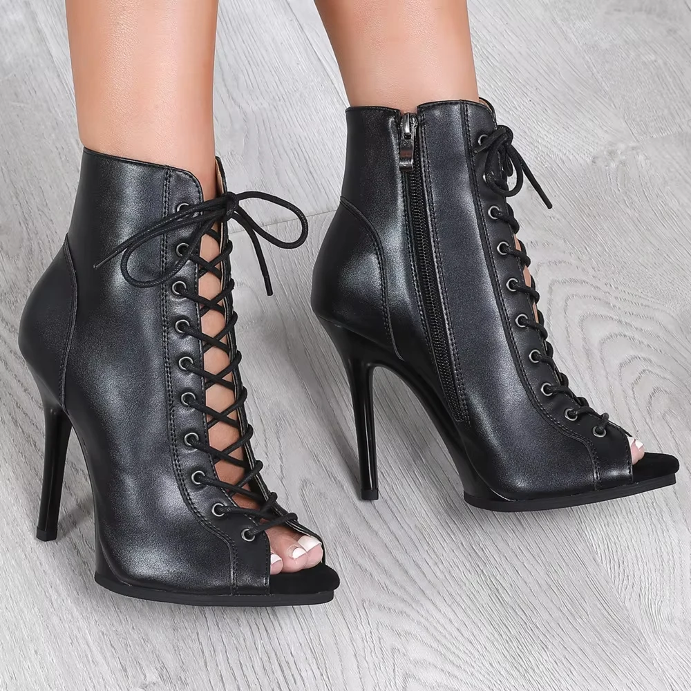 Platform Leather Dance Shoes Black 11cm 9.5cm Stable Latin Salsa Dance High Heels Shoes For Women