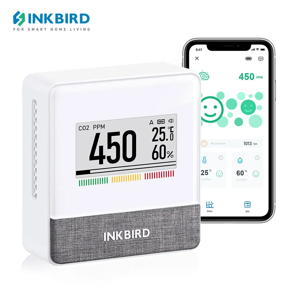 

INKBIRD Bluetooth Smart Air Quality Monitor with Electronic Ink Display Indoor Air Quality Detector for Temp,Relative Humidity