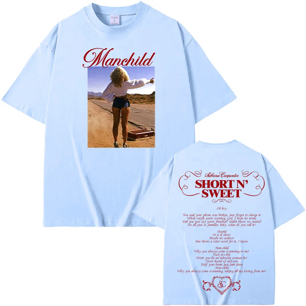 Sabrina Carpenter - Manchild Stampa grafica T Shirt O-Collo Grunge Tee-shirt Ropa Mujer 100% cotone Abbigliamento Casual RetroTshirt