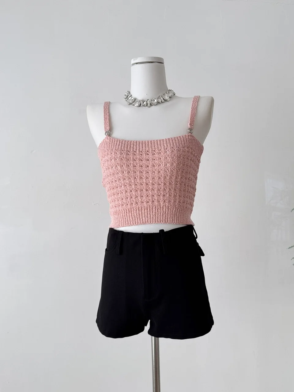 Pink Hollow out ort Cardigan Jaet Slimming Base Layer Romantic Encounter with Ele Lady Faion Set for Young Women