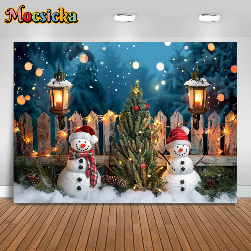 

Mocsicka Winter Photography Background Christmas Party Pine Tree Backdrop Snowman Snowy Kid Portrait Cake Smash Photo Banner