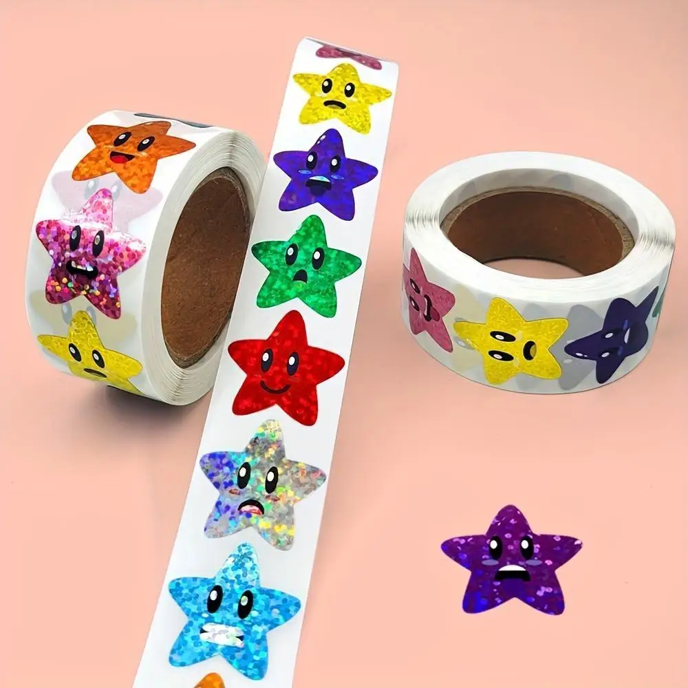 1000pcs/2Rolls,Colorful Glitter Star Teacher Encouragement Reward Praise Self-adhesive Office Stationery Decorative Stickers