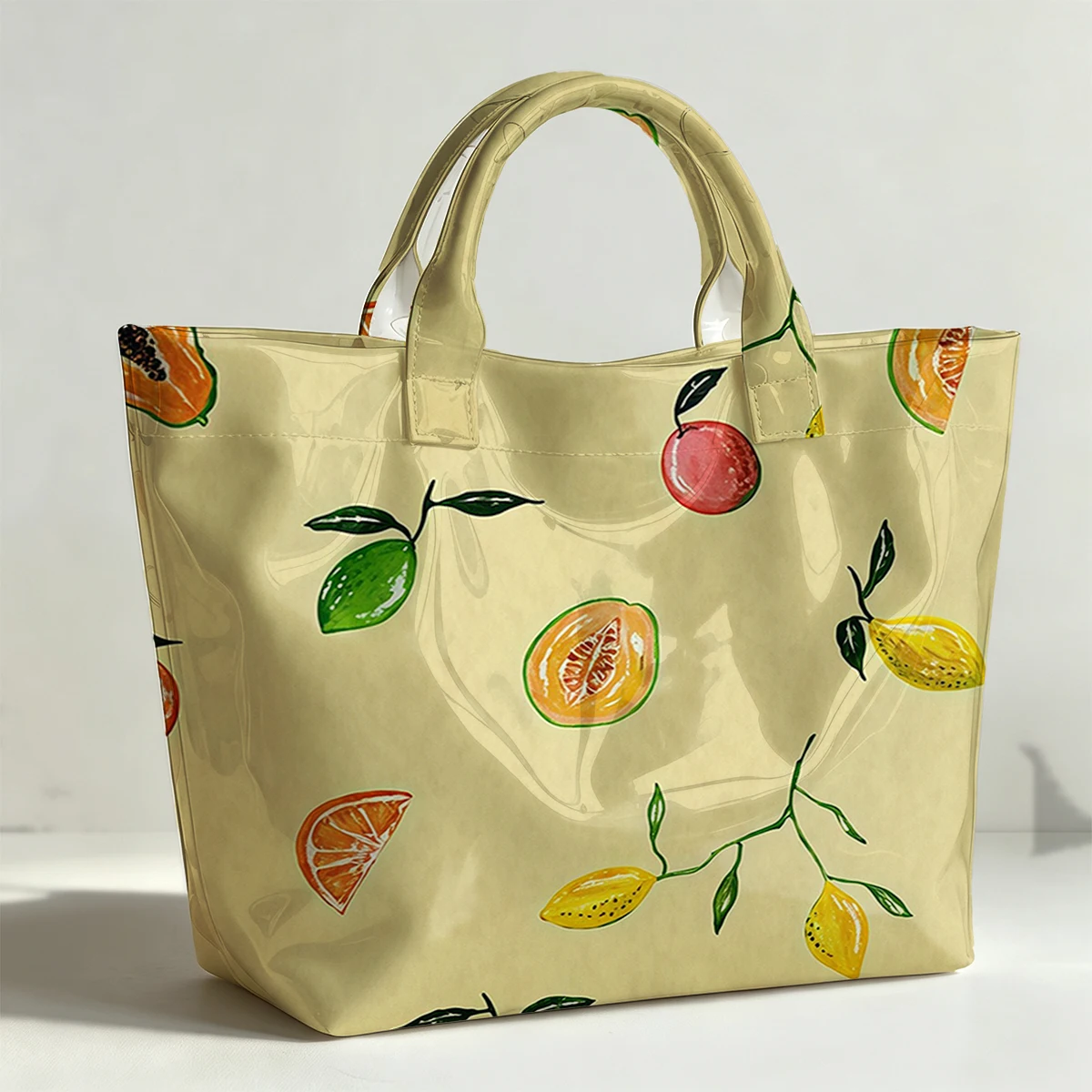 GOLDEN FRUIT PVC Tote Bag Waterproof Transparent Jelly Bag Beach Bag Tote Pouch Bow Handbags Storage Bag
