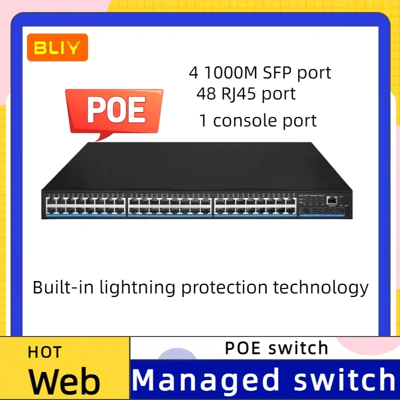 

POE switch 48-port Gigabit network port 4 Gigabit uplink Ethernet switch ring network aggregation management switch